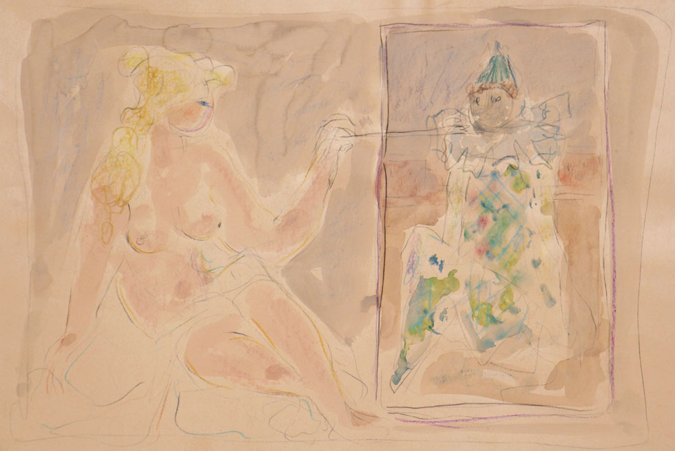 Oscar Barblan, Pittrice, Water-colour on paper, 35 x 50 cm, 1978