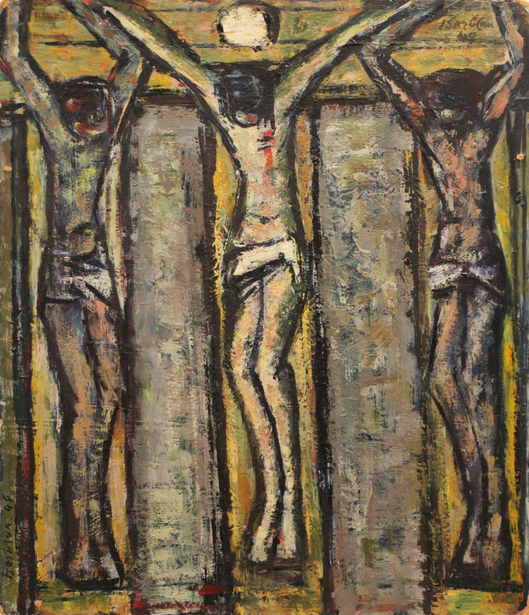 Oscar Barblan, Crocifissione, Oil on pavatex,   47 x 40 cm, 1948