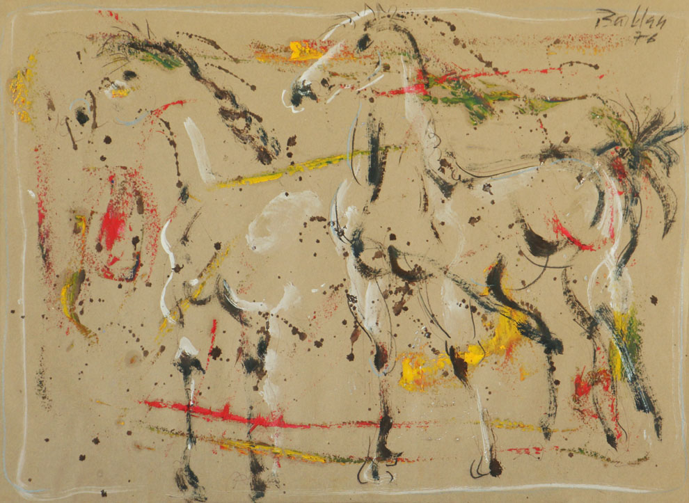 Oscar Barblan, Due cavalli, Mixed technique on paper, 50 x 69 cm, 1976