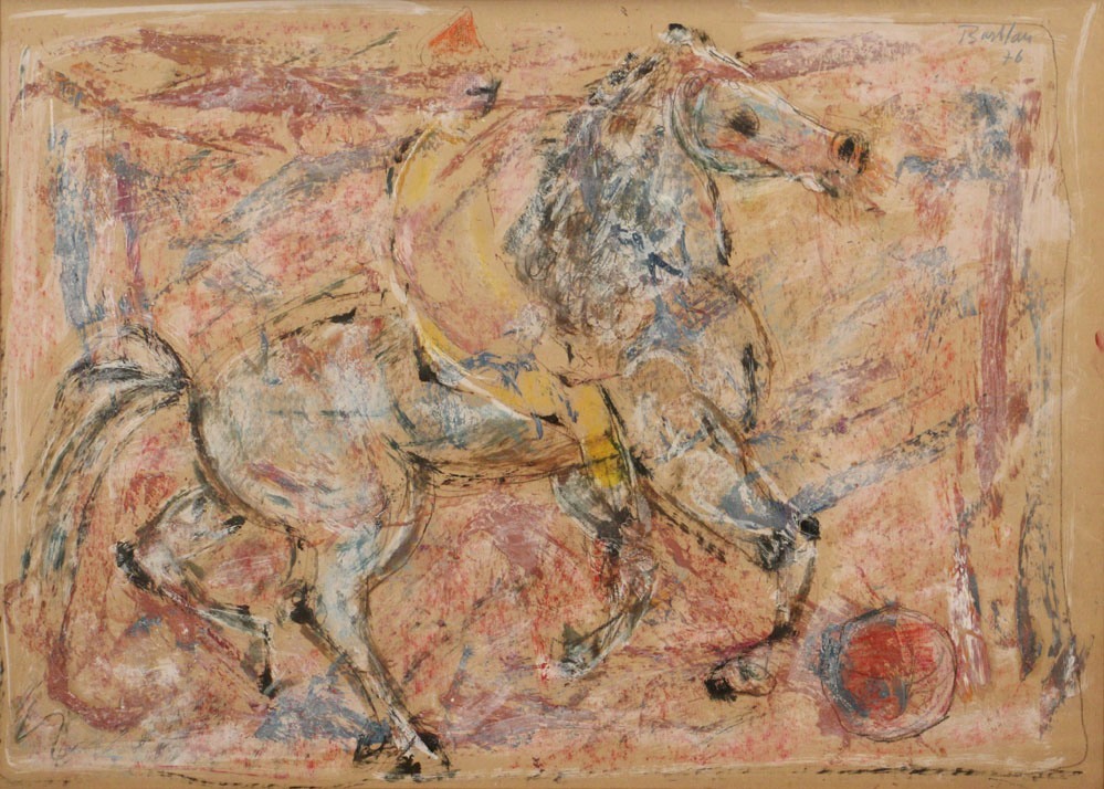 Oscar Barblan, Cavallo al circo, Mixed technique on paper, 50 x 70 cm, 1976