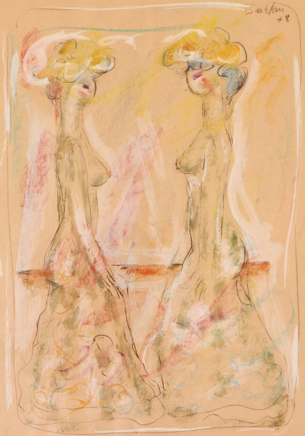 Oscar Barblan, Faccia a faccia, Mixed technique  on paper, 35 x 50 cm, 1977
