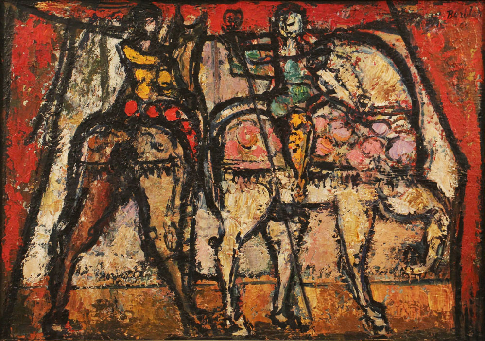 Oscar Barblan, Cavalieri al circo, Oil on canvas, 50 x 70 cm, 1960