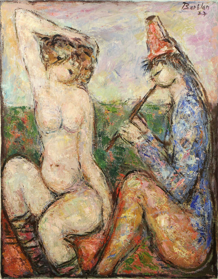 Oscar Barblan, Lezione di flauto, Oil on canvas, 69 x 54 cm, 1977